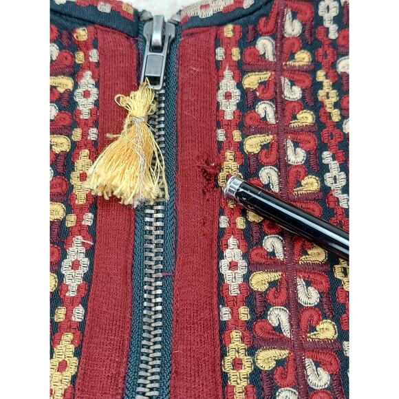 Free People Oversized Boho Boucle Bell Two Faced Embroidered Blue Red Jacket S - Picture 8 of 15